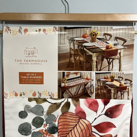 Rachel Ashwell Farmhouse Table Runners Set Of 2 Fall Orange Textured Harvest - Picture 4 of 8